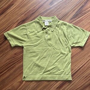 Vintage Perry Ellis Silk/Cotton Green Cropped Polo For Women